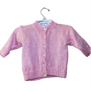 Hand Crafted Pink Cable Knit Cardigan Long Sleeve Handmade Sweater Baby 12 Mo